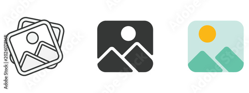 Tableau sur toile Image icon, photo gallery, snapshot, photograph button, and painting frame symbols for media and UI design