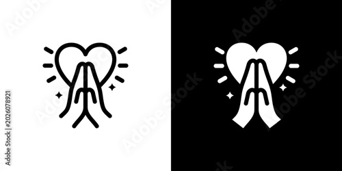 Photography Gratitude Practice Praying Hands Icon concept with flat Black White Background