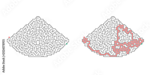 Obraz na plátně Diamond shaped labyrinth puzzle with red path solution