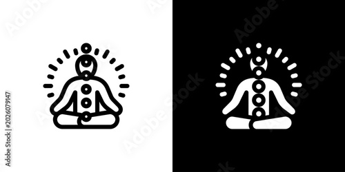 Konstfotografi Chakra Balance Yogi Aura Icon concept with flat Black White Background