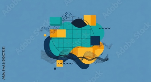 Abstract Geometric Shapes Composition with Blue and Yellow Colors.