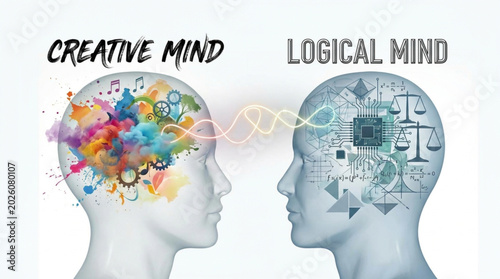 Tableau sur toile Creative Mind Versus Logical Mind Brain Illustration.