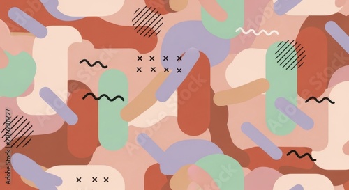 Abstract Organic Shapes Pattern with Memphis Elements.