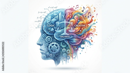 Photos Human Brain Divided Into Logical and Creative Halves.