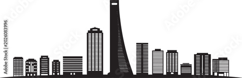 Konstfotografi City skyline illustration with varied modern skyscrapers and tall buildings and