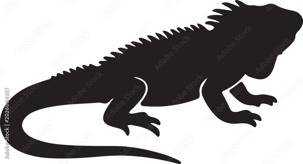 Obraz premium Black silhouette of an iguana with spiky dorsal crest black and white wildlife