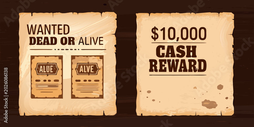 Quadro em tela wanted posters vintage western style with reward and dead or alive text