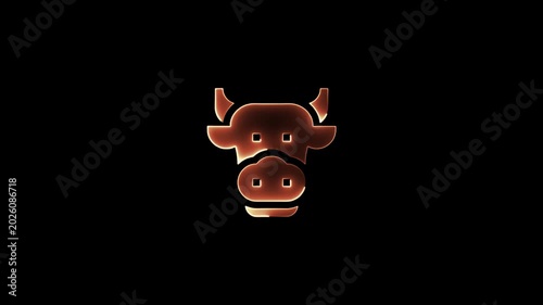 Neon bull head symbol orange glow black background