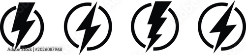 Canvas-taulu Four black lightning bolt enclosed in circles, isolated on a white background el