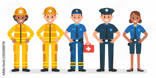 Obraz na płótnie essential workers lineup a cheerful and diverse group illustration