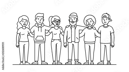 Tableau sur toile Group of diverse young people standing together in a line.