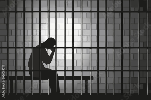 Canvastavla prison cell silhouette with a seated person grayscale