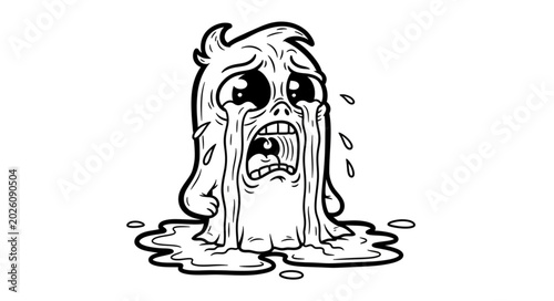 Canvas-taulu Sad cartoon ghost crying tears melting on white background.