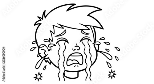 Bild auf Leinwand Sad Boy Crying Tears of Emotion Illustration.