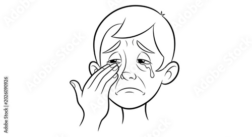 Bild auf Leinwand Sad Boy Crying Tears Rubbing Eyes Emotion Illustration.