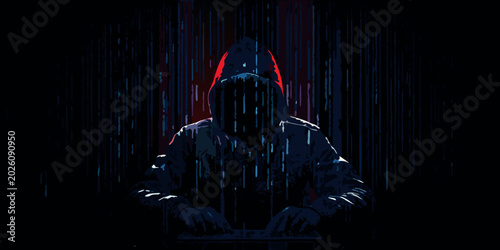 Quadro su tela hooded figure silhouette with digital rain effect dark and mysterious