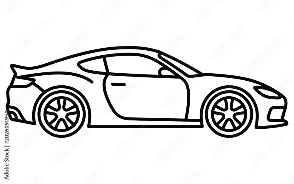 Fototapeta premium Sports car icon for racing or driving concepts, minimalist line art