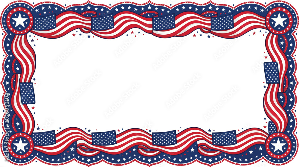 Fototapeta premium Patriotic border frame isolated on transparent background