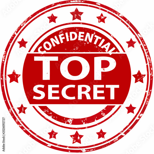 top secret stamp with stars red ink on white background
