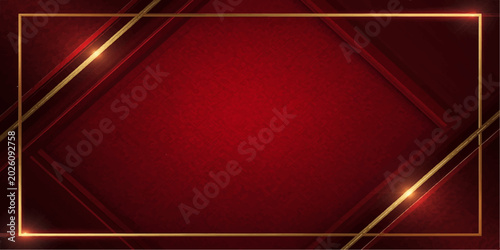 Obraz na płótnie Luxury deep red background with elegant gold frame and glowing geometric diagona