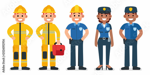 Foto essential workers lineup a cheerful and diverse group illustration