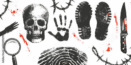 Cuadro en lienzo forensic evidence collage with skull footprints and blood splatters