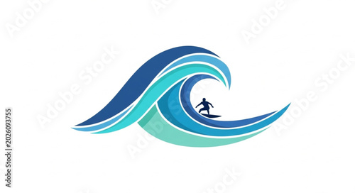 Quadro su tela Surfer riding a large ocean wave with blue and green colors.