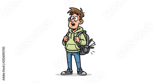 Slika na platnu Surprised young student boy with backpack looking up cartoon illustration