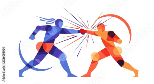 Obraz na plátně Two stylized fighters in combat sport action illustration.