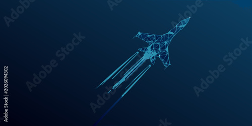 Bild auf Leinwand wireframe jet fighter futuristic polygonal aircraft illustration