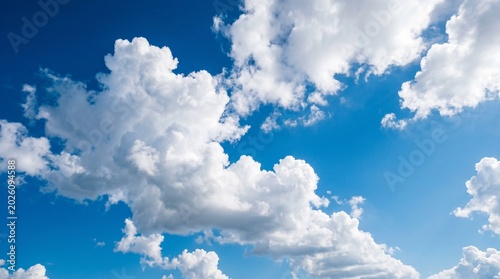 Fotografie Pure Natural Deep Blue Sky with Large, Majestic Cumulus Cloud Formations
