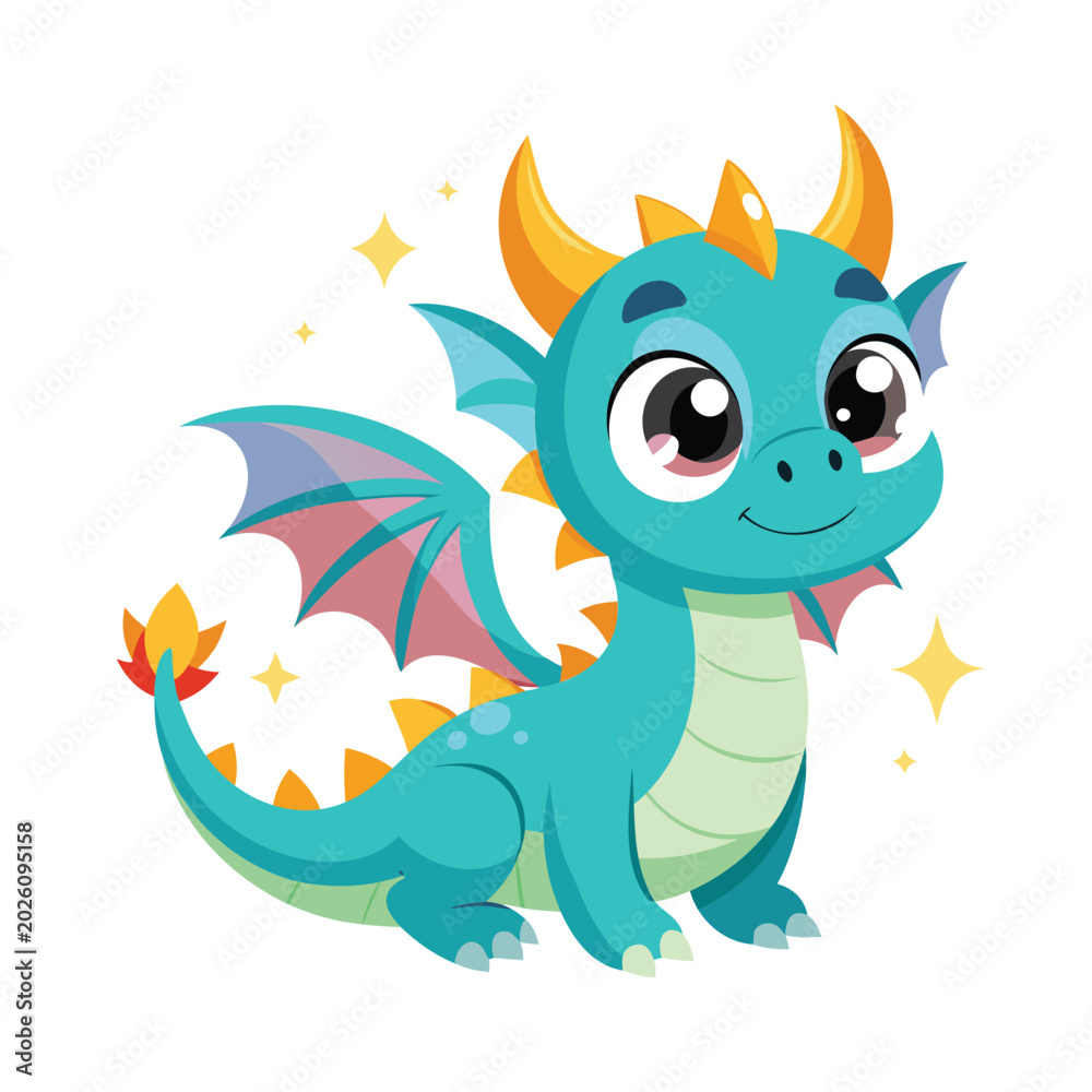 Fototapeta premium Colorful cartoon dragon with happy face standing and smiling