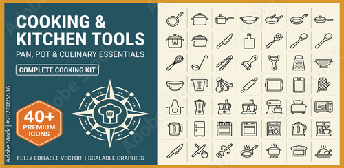 Φωτογραφία Cooking line icon set