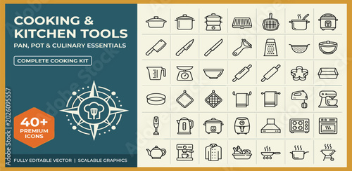 Photos Cooking line icon set