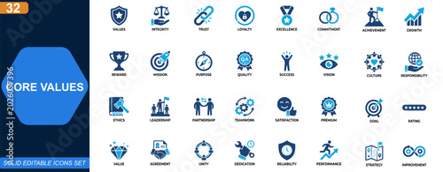 Fotografie Core values icon set