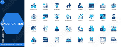 Bild auf Leinwand Kindergarten icon set for early education and preschool learning