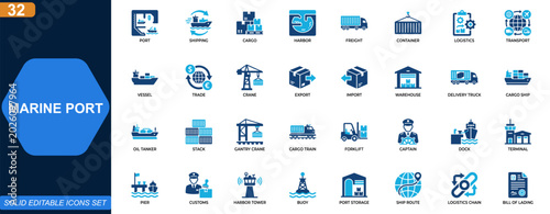 Bilde på lerret Marine port icon set