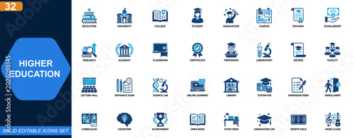 Fotografía Higher education and university icon set