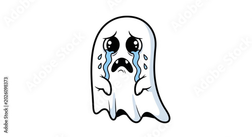 Tableau sur toile Sad crying ghost cartoon character illustration.