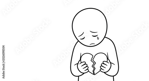 Fotografija Sad person holding a broken heart symbol illustration.