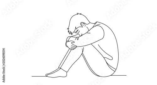 фотографія Sad Person Sitting Alone Embracing Knees Illustration.