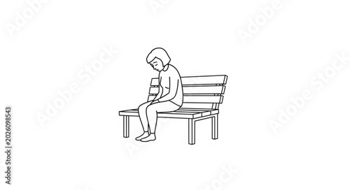 Εκτύπωση καμβά Sad Person Sitting Alone on a Park Bench Illustration.