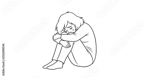 Fotografía Sad Person Sitting Curled Up Feeling Alone.