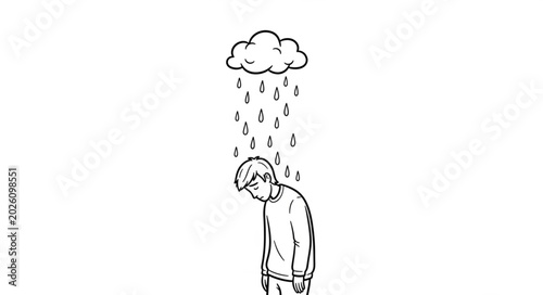 Obraz na płótnie Sad person under a rain cloud with musical notes falling.