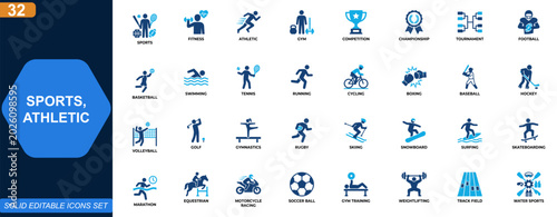 Foto Sports and athletic activities icon set