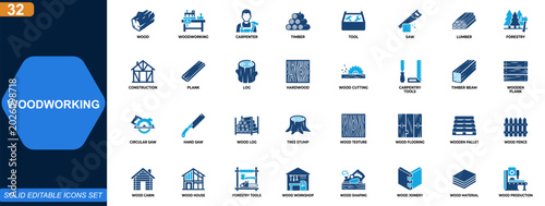 Foto Woodworking and timber tools icon set
