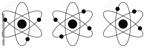 Foto atom icon set with atomic structure symbols for science education laboratory res