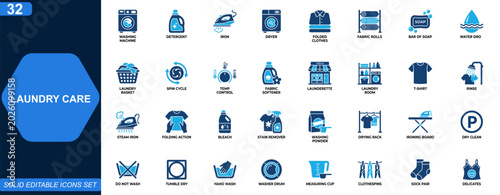 Bild auf Leinwand Laundry care icon set