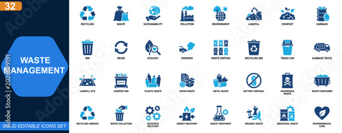Cuadro en lienzo Waste management and recycling icon set