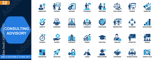 Tableau sur toile Consulting and advisory icon set for corporate coaching and professional services
